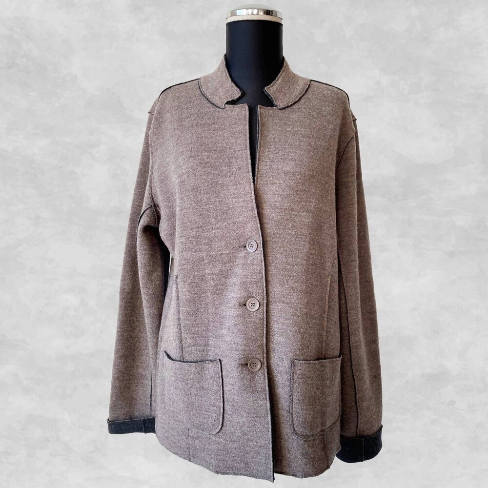 Eileen Fisher Cardigan Women's M Brown Wool Blend Jacket Button Front